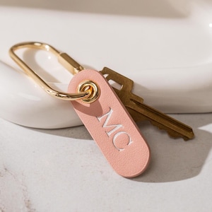 Embossed Leather Tag Keychain - Personalized Tab Key Chain For Women, Initial Custom Purse Charm Bag Accessory, Monogram Key Ring Gift