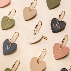 Embossed Heart Leather Keychain - Personalized Nappa Leather Bag Charm, Custom Graduation Bridesmaid Mother's Day Gift for Her