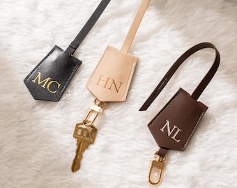 Embossed Leather Clochette (Large Initials) - Personalized Bag Tag, Monogram Leather Key Bell Charm for Custom Purse, Gift for Her