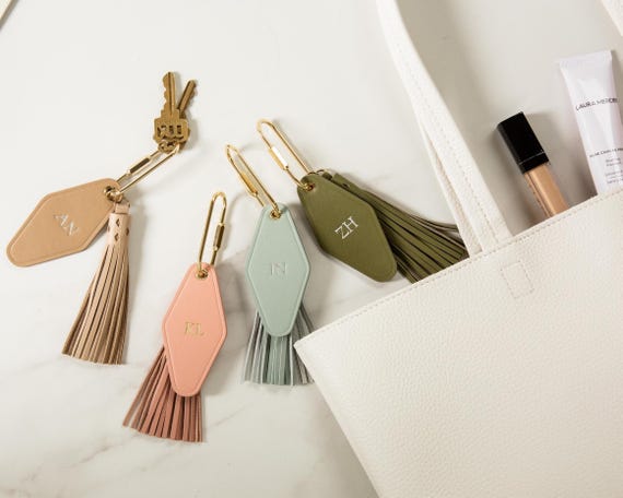 Embossed Diamond Leather Keychains (Small Initials) - Personalized Leather Keychain, Monogram Initial Key Fob, Bag Charm Gift for Her