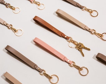 Embossed Nappa Leather Wristlet Keychain - Personalized Key Strap with Name or Initial, Modern Minimal Custom Accessory for for Purse Bag
