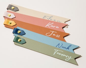 Personalized Leather Bookmark w/ Loop (design 3) - Custom Name in Cursive, Book Lover Reader Gift, 3rd Anniversary Present