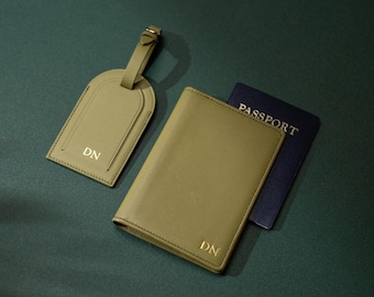 Embossed Nappa Leather Passport Holder & Luggage Tag Set (Small Kennerly) - Custom Travel Gift Passport Cover for Women Men 3rd Anniversary