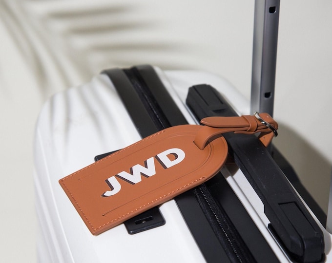 Personalized Leather Luggage Tag - UV Printed Monogram Initials, Custom Suitcase Label, Travel Accessory, Bridesmaid Gift, Wedding Party