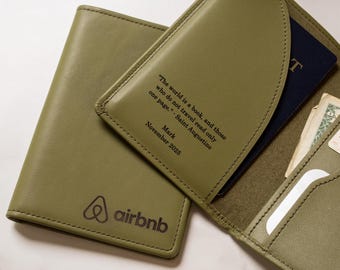 Nappa Passport Holder - Engraved Logo on Genuine Nappa Leather, Custom Passport Cover, Executive Travel Gift, Client Gift, Retirement Gift