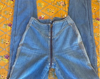 Rag City Blues | Vtg 70s High Waist Full Zip-Around Reworked Denim Jeans Sz 25