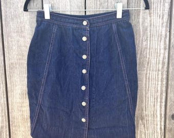 Vintage | Jaren 60 Patty Woodard California denim minirok met drukknoop en drukknoop 24"