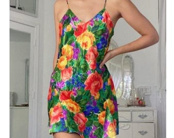 Victoria's Secret | Vintage jaren 90 Gold Label onderjurk met tropische bloemen bloemenprint M