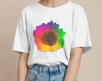 A Rainbow Sunflower t-shirt , Colourful Flower Shirt , Unisex Jersey Short Sleeve Tee