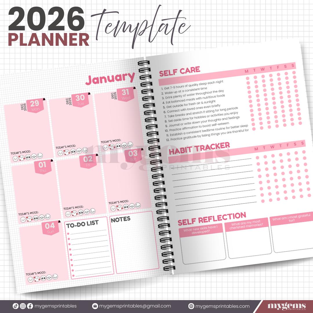2026 Simple Minimalist Pink Planner Canva Editable Template With Ready ...