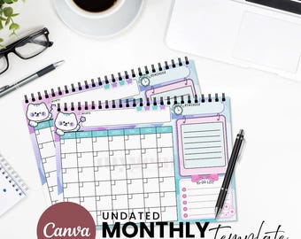 Printable Undated Monthly Planner | Canva Editable Template | A4 and Letter Size | Design 3