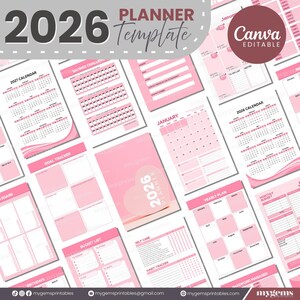 2026 Simple Minimalist Pink Planner Canva Editable Template With Ready ...