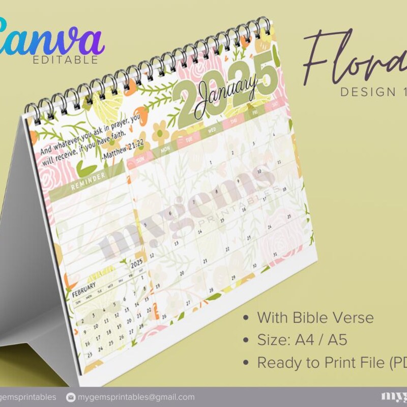 Desk Calendar 2025 Canva Etsy