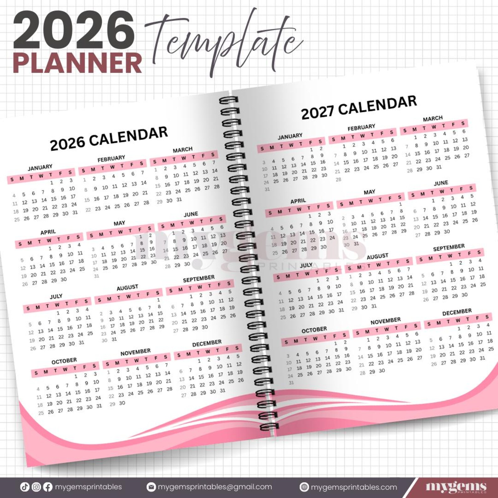 2026 Simple Minimalist Pink Planner Canva Editable Template With Ready ...