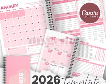 2026 Simple Minimalist Pink Planner Canva Editable Template with Ready to Print File