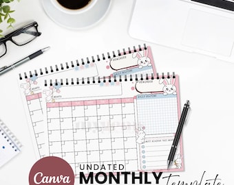 Printable Undated Monthly Planner | Canva Editable Template | A4 and Letter Size | Design 9