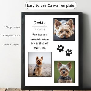 Dog Condolence Gift, Pet Loss Gift, Pet Memorial With Photo Collage, Personalized Dog Lover Gifts, Dog Canva Photo Template Digital Download