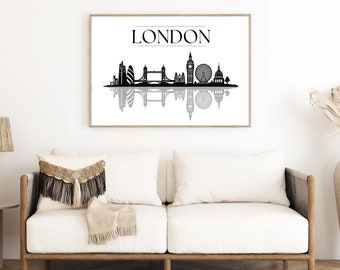 Arte mural de Londres, silueta del horizonte de Londres, arte mural del horizonte de Londres, obras de arte modernas de Londres, regalo fotográfico del horizonte de Londres, decoración del hogar de Londres