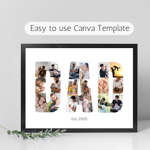 Collage de fotos personalizado para papá primerizo, regalo para el primer día del padre, regalo de cumpleaños para papá primerizo, plantilla de Canva para collage de fotos con carta para papá primerizo