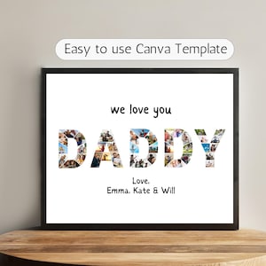 Plantilla de collage de fotos personalizada de Canva con la frase "Te amamos, papá", regalo para el Día del Padre, regalo de cumpleaños para papá, regalo personalizado para papá