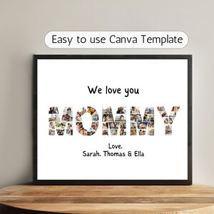 Plantilla de collage de fotos personalizada de Canva con la carta "Te amamos mamá", regalo para el Día de la Madre, regalo de cumpleaños para mamá, regalo personalizado para mamá