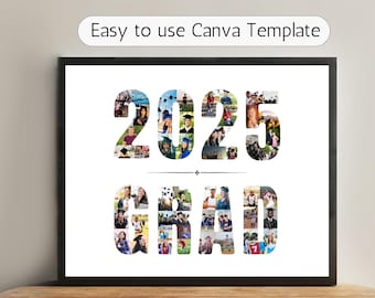 2025 Grad Photo Collage Canva Photo Template Download, 2025 Senior Year in Review Photo Collage Gift, Personalized 2025 Graduate Gift