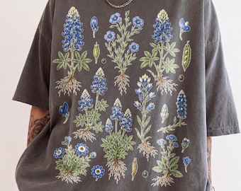 Texas Bluebonnet Botanical Shirt, Vintage Wildflower Graphic Tee, Cottagecore Nature T-Shirt, Botanical Illustration Gift for Garden Lovers