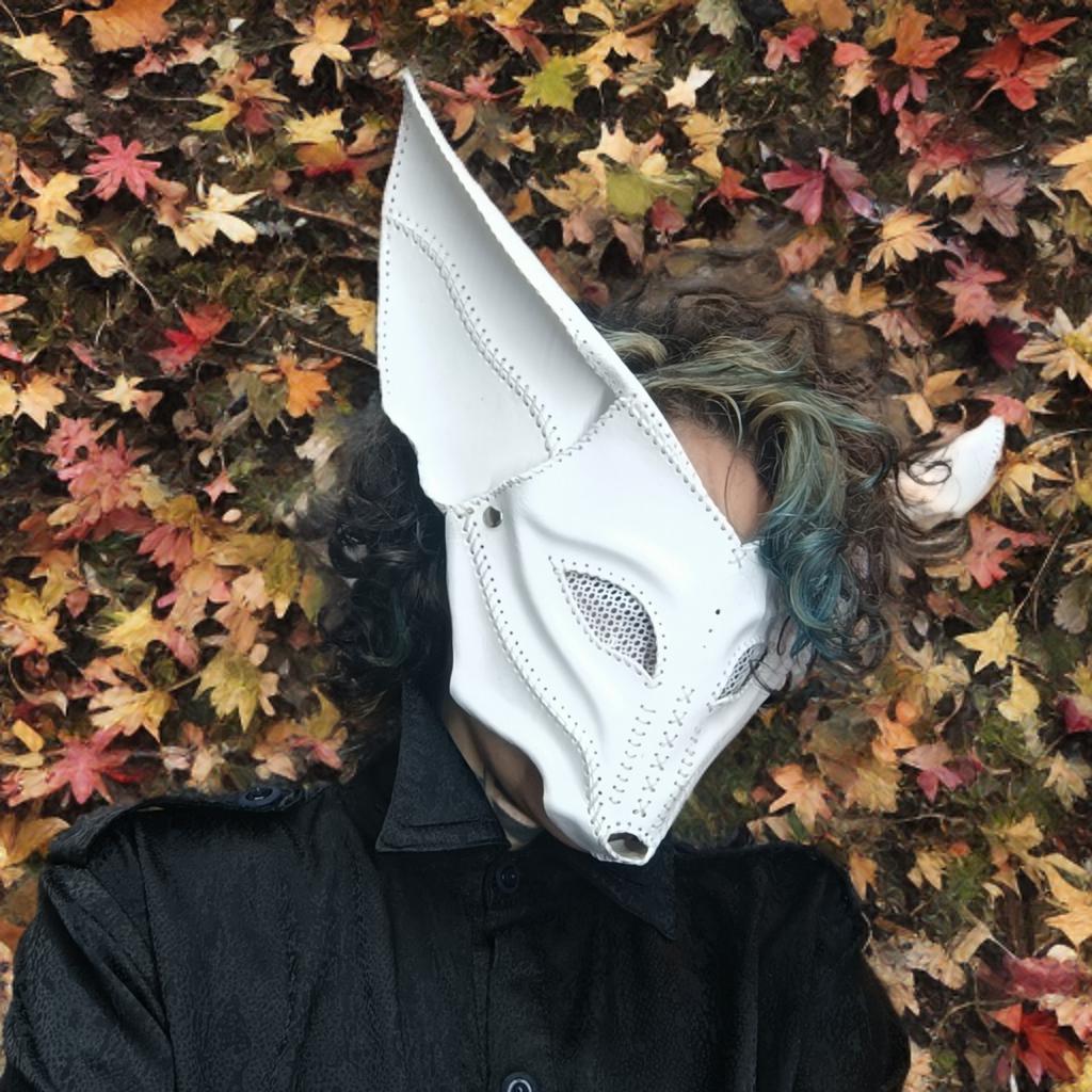 Handcrafted White Leather Fox Mask, Halloween Fox Costume, Kitsune