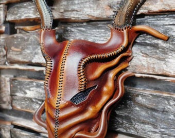 Handcrafted leather dragon mask, yokai, dragon cosplay, Japanese dragon, mythological creature, devil mask, theatrical, LARP, burning man,