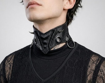 Handcrafted gothic Leather Choker, biomechanical, Unisex goth Collar, Corporate Goth Neck Piece, Dark Fantasy, Cyberpunk Leather Accessory