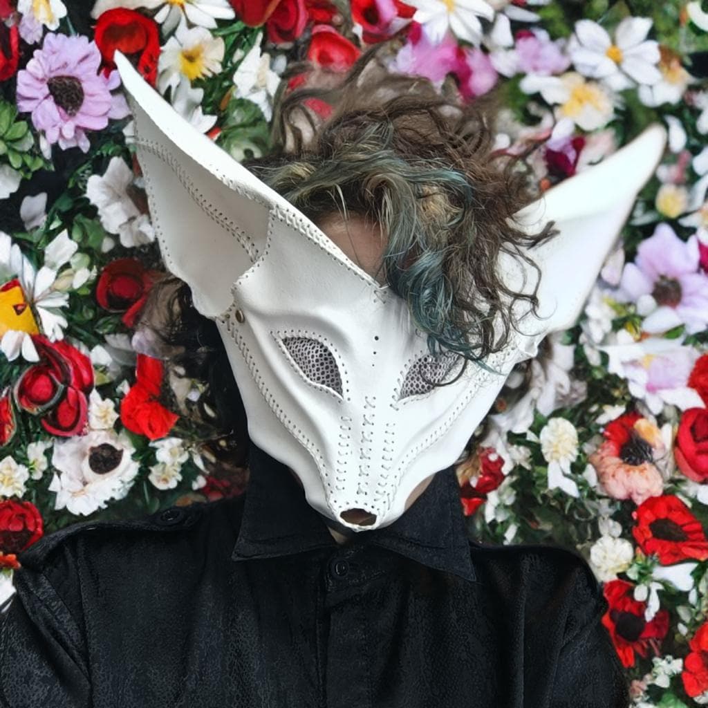 Handcrafted White Leather Fox Mask, Halloween Fox Costume, Kitsune