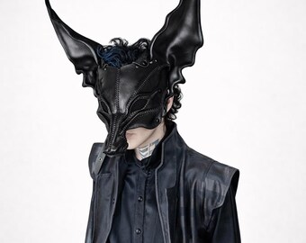 Handcrafted leather bat-eared fox mask, fruit bat, steampunk, LARP, Ren faire, flying fox, cosplay, jackal, coyote, therian, comiccon