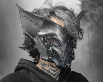 Handcrafted leather silver fox mask, halloween fennec fox costume, Ren faire fox, LARP, burning man, fox cosplay, post-apocalyptic fox