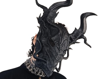 Handcrafted leather dragon mask, dragon cosplay, Japanese dragon, mythological creature, devil mask, theatrical, LARP, burning man, yokai