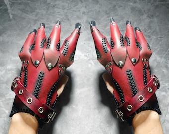 Handcrafted Clawed Leather Gauntlets, Ren Faire Costume Gloves, Monster LARP Armor, Fantasy Cosplay accessory, adjustable Leather armor