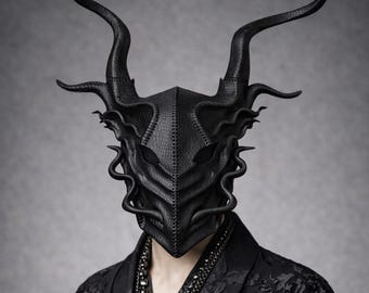 Handcrafted leather dragon mask, Ren faire dragon cosplay, Japanese dragon, mythological, devil mask, comic con, LARP, burning man, yokai