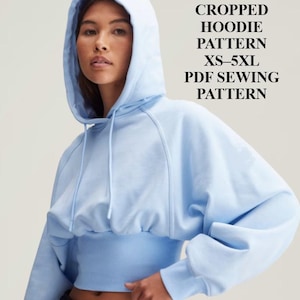 Women Cropped Hoodie Pattern XS-5XL, Streetwear Hoodie Sewing Pattern, Boxy Sweatshirt PDF, Beginner Hoodie, Instant Download