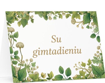 Lithuanian Birthday card Botanical - Lithuania greeting festive wish colorful trees plants gift happy for loved one friend him her mom