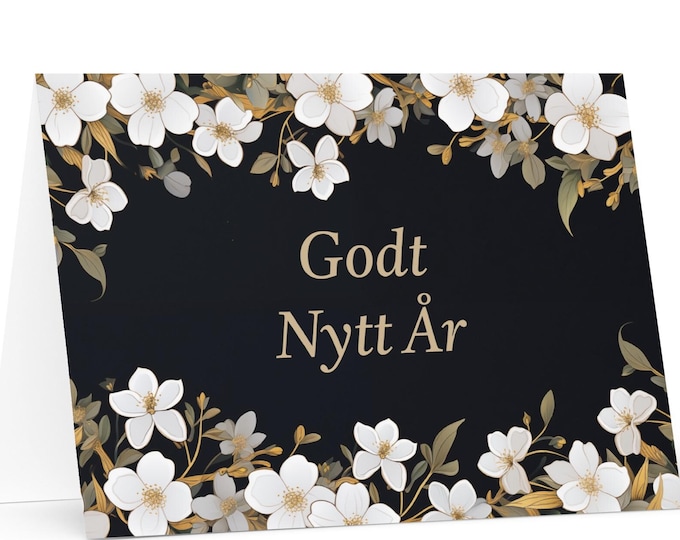 Norwegian New Year card - Norway Holiday Greeting Garden Flowers Celebration Happy Festive Heritage Family Friends 2025 Cheers Holiday