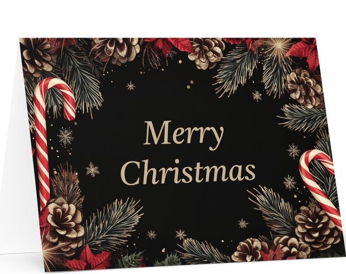 English / American Christmas card - Unites States Holiday Greeting Tree Celebration Gift Merry Festive Heritage Nativity Christian Catholic