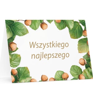 Carte d'anniversaire polonaise botanique - Pologne voeux festif voeux arbres colorés plantes cadeau heureux pour un ami lui sa maman papa mère