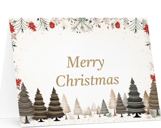 English / American Christmas card - Unites States Holiday Greeting Tree Celebration Gift Merry Festive Heritage Nativity Christian Catholic