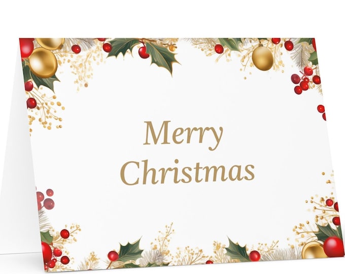 English / American Christmas card - Unites States Holiday Greeting Tree Celebration Gift Merry Festive Heritage Nativity Christian Catholic