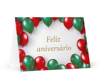 Portugese Birthday card - colorful Portugal greeting festive wish balloon gift happy for loved one friend him her mom dad brother sister