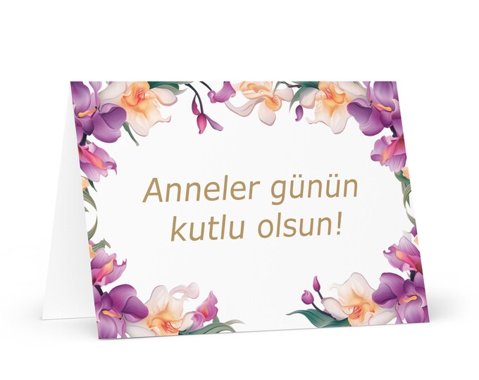 Turkish Mother's Day card - Turkey greeting with colorful flowers floral gift for her spouse wife mom mother grandmother love mommy mothers