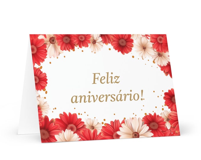 Portugese / Cabo Verdean Birthday card Flowers - Cabo Verde greeting festive wish colorful floral gift happy for loved one friend him her