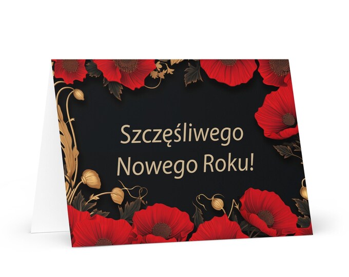 Polish New Year card - Poland Holiday Greeting Garden Flowers Celebration Happy Festive Heritage Family Friends 2025 Cheers Holiday