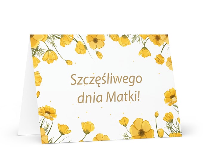 Polish Mother's Day card - Poland greeting with colorful flowers floral gift for her spouse wife mom mother grandmother love heritage mommy