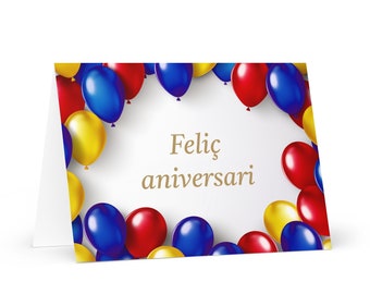 Catalan / Andorran Birthday card - colorful Andorra greeting festive wish balloon gift happy for loved one friend him her mom dad flag