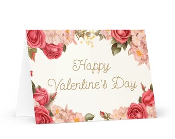 English Happy Valentine's Day card Pink and Red Roses - heart wish gift happy for loved one spouse girlfriend friend him her mom boyfriend